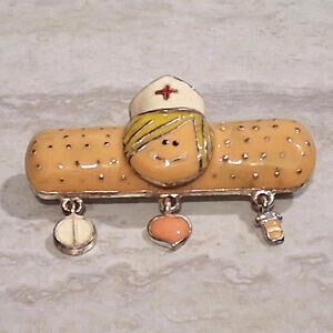 Karisma Enamel Band Aid Nurse Hanging Charm Pin Brooch